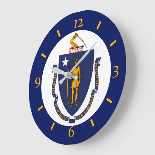 パーソナライズされたマサチューセッツ州旗デザイン ラージ壁時計 (傾斜)