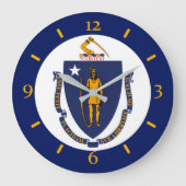 パーソナライズされたマサチューセッツ州旗デザイン ラージ壁時計 (正面)