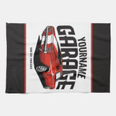 パーソナライズされたマッスルカー1967レッドファストバックガレージ キッチンタオル (横)