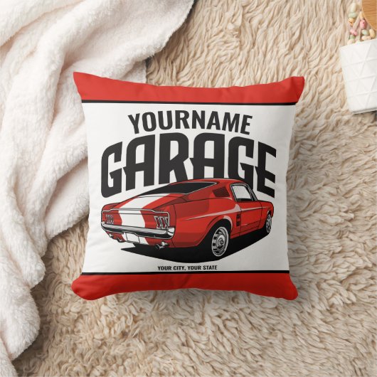 パーソナライズされたマッスルカー1967レッドファストバックガレージ クッション (ブランケット)
