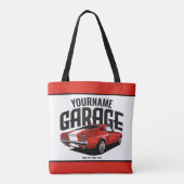パーソナライズされたマッスルカー1967レッドファストバックガレージ トートバッグ (裏面)