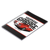 パーソナライズされたマッスルカー1967レッドファストバックガレージ ノートブック (左側)