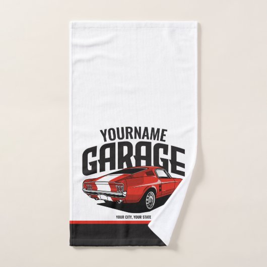 パーソナライズされたマッスルカー1967レッドファストバックガレージ バスタオルセット (ハンドタオル)