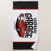 パーソナライズされたマッスルカー1967レッドファストバックガレージ ビーチタオル (正面)
