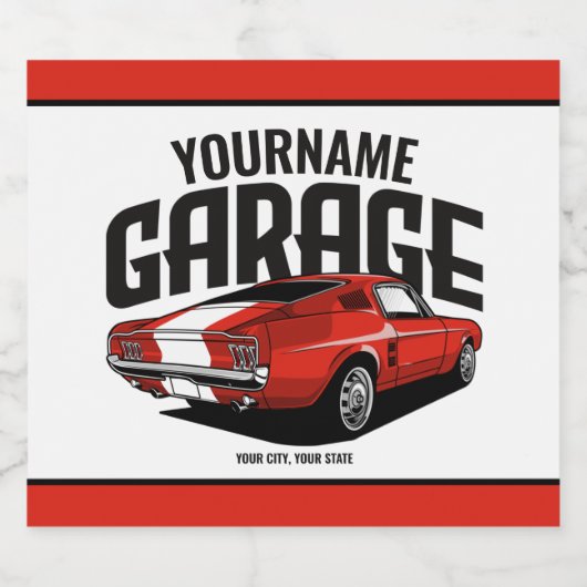 パーソナライズされたマッスルカー1967レッドファストバックガレージ ビールラベル (シングルラベル)