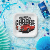 パーソナライズされたマッスルカー1967レッドファストバックガレージ ペーパープレート (パーティー)