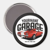 パーソナライズされたマッスルカー1967レッドファストバックガレージ マグネット (正面/裏面)
