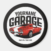 パーソナライズされたマッスルカー1967レッドファストバックガレージ マグネット (正面)