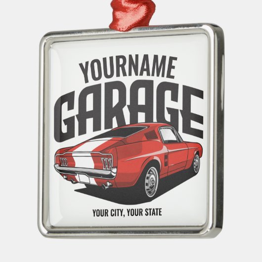 パーソナライズされたマッスルカー1967レッドファストバックガレージ メタルオーナメント (左)