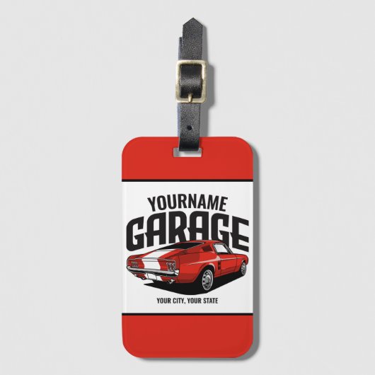 パーソナライズされたマッスルカー1967レッドファストバックガレージ ラゲッジタグ (正面縦)