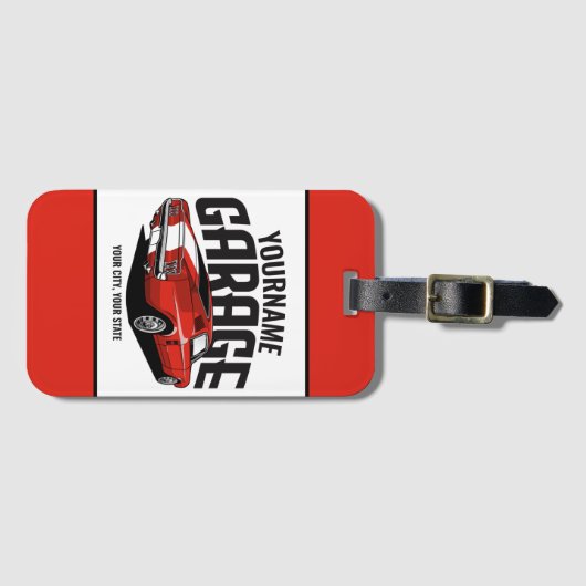 パーソナライズされたマッスルカー1967レッドファストバックガレージ ラゲッジタグ (正面横)