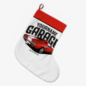 パーソナライズされたマッスルカー1967レッドファストバックガレージ ラージクリスマスストッキング (正面 (吊り時))