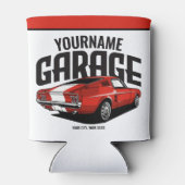 パーソナライズされたマッスルカー1967レッドファストバックガレージ 缶クーラー (裏面)