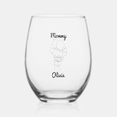 パーソナライズされたママお母さんプレゼント子供の名前 ステムなしワイングラス (正面)