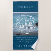 パーソナライズされたマリンテーマハローサマーアドベンチャー ビーチタオル (正面)