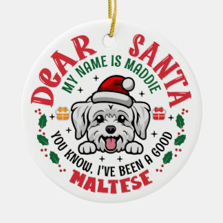 パーソナライズされたマルチーズドッグのクリスマスツリーラウンド セラミックオーナメント