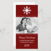 パーソナライズされたマルーンスノーフレークホリデー写真カード シーズンカード (正面/裏面)