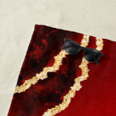 パーソナライズされたマルーンレッド金ゴールドブラックスタイリッシュアゲート ビーチタオル (インサイチュ)