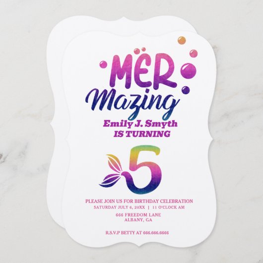 パーソナライズされたマーメイド誕生日招待状- ユニーク 招待状 (正面/裏面)