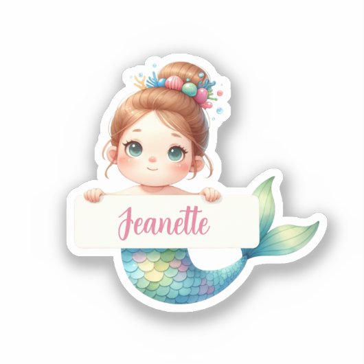 パーソナライズされたマーメイド魔法-名前をカスタムするシールf シール (正面)