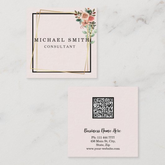 パーソナライズされたミニカスタムマリストモダン QRコードロゴ スクエア名刺 (正面/裏面)