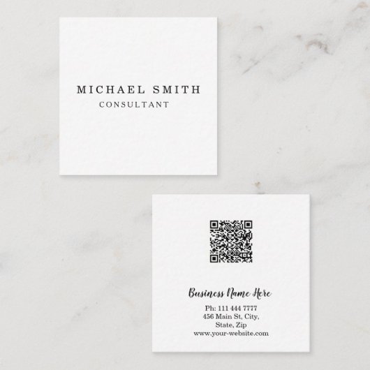 パーソナライズされたミニカスタムマリストモダン QRコードロゴ スクエア名刺 (正面/裏面)