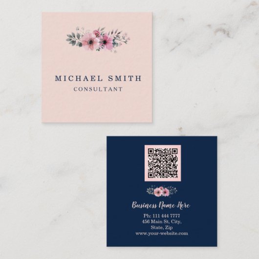 パーソナライズされたミニカスタムマリストモダン QRコードロゴ スクエア名刺 (正面/裏面)