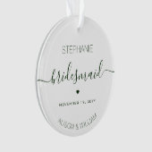 パーソナライズされたミニマリストの花嫁の介添え人ダークグリーンテキスト オーナメント (正面)