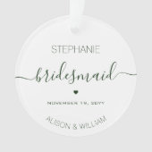 パーソナライズされたミニマリストの花嫁の介添え人ダークグリーンテキスト オーナメント (正面)