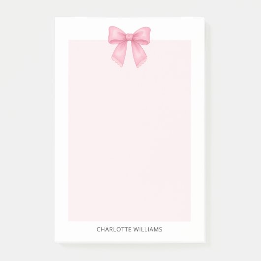 パーソナライズされたミニマリスト フェミニン ピンク コケッテ ボウ ポストイット (正面)