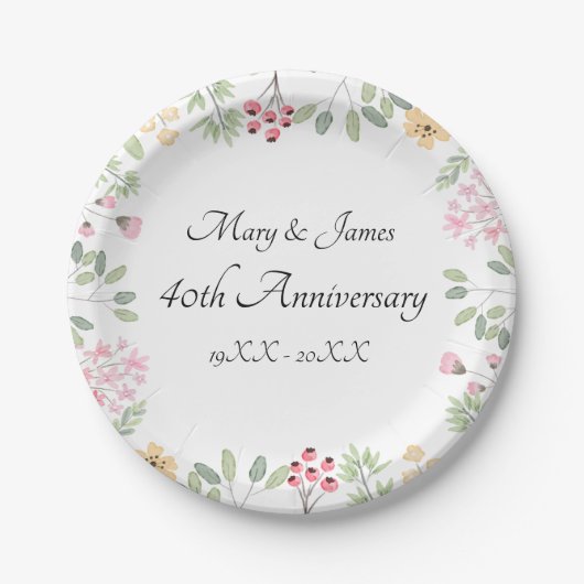 パーソナライズされたミニマルフローラ水彩パーティー ペーパープレート (正面)