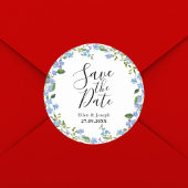 パーソナライズされたミニマルフローラ結婚式の日付の保存 ラウンドシール