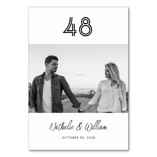 パーソナライズされたミニマルモダン写真結婚の テーブルナンバー (正面)