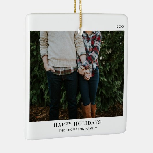 パーソナライズされたミニマル独身の写真 セラミックオーナメント (右)