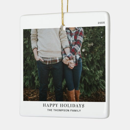 パーソナライズされたミニマル独身の写真 セラミックオーナメント (左)