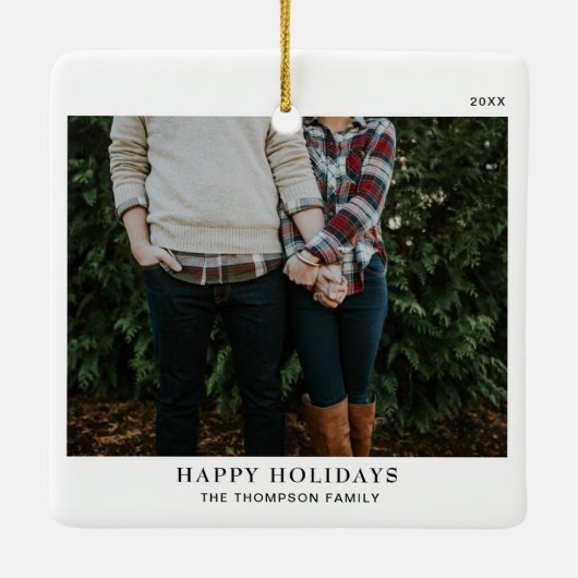 パーソナライズされたミニマル独身の写真 セラミックオーナメント (裏面)