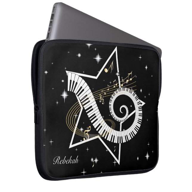 パーソナライズされたミュージカル星ゴールデンノート ラップトップスリーブ (正面右)