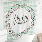 パーソナライズされたミントグリーンの花のリース シャワーカーテン