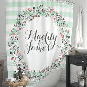 パーソナライズされたミントグリーンの花輪のシャワーカーテン シャワーカーテン