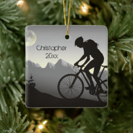パーソナライズされたムーンクリスマスのマウンテンバイクサイクリング セラミックオーナメント
