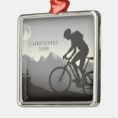 パーソナライズされたムーンクリスマスのマウンテンバイクサイクリング メタルオーナメント (左)