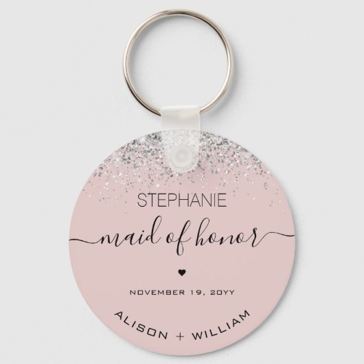 パーソナライズされたメイド・オブ・オーナー(花嫁付き添い人)グリッター紙吹雪効果 キーホルダー (正面)