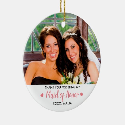 パーソナライズされたメイド・オブ・オーナー（花嫁付き添い人）写真キープサケ セラミックオーナメント (右)