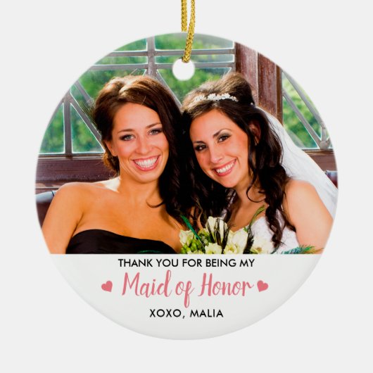 パーソナライズされたメイド・オブ・オーナー（花嫁付き添い人）写真キープサケ セラミックオーナメント (正面)