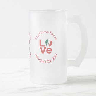 パーソナライズされたメキシコ国旗の赤いLOVEフラグ フロストグラスビールジョッキ