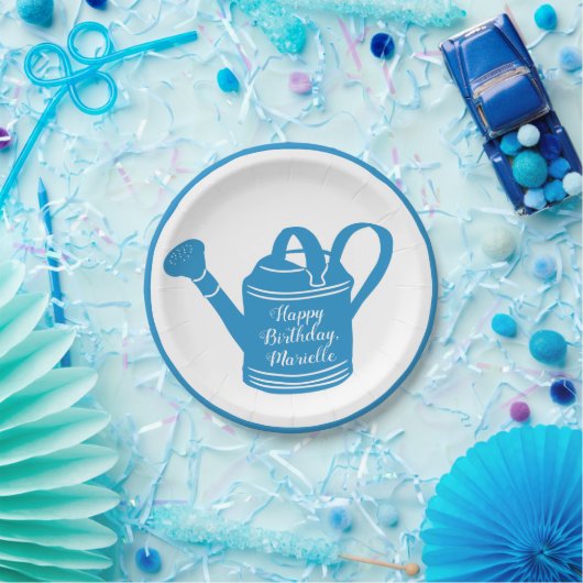 パーソナライズされたメッセージブルー潅水缶 ペーパープレート (パーティー)