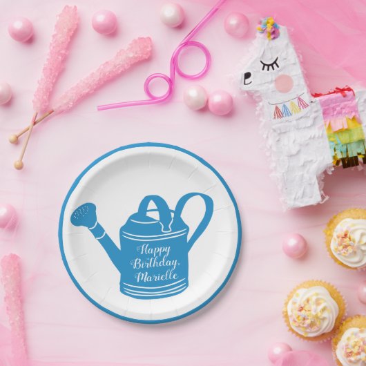 パーソナライズされたメッセージブルー潅水缶 ペーパープレート (パーティー)