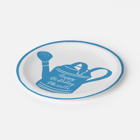 パーソナライズされたメッセージブルー潅水缶 ペーパープレート (アングル)