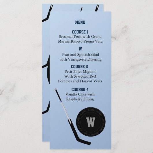 パーソナライズされたメニューカードアイスホッケーテーマ メニュー (正面/裏面)