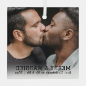 パーソナライズされたメリーと結婚したクリスマス ガラスオーナメント (裏面)